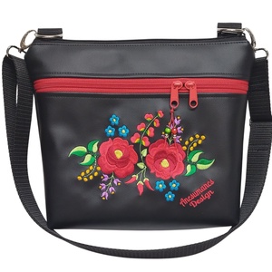 Bella crossbody oldaltáska 28x24cm - Hímzett Kalocsai virágos Hungarian Folkart07 - Meska.hu