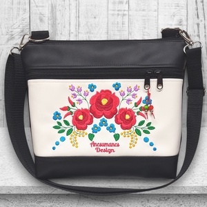 Bella crossbody oldaltáska 28x24cm - Hímzett Kalocsai virágos Hungarian Folkart08 - Meska.hu