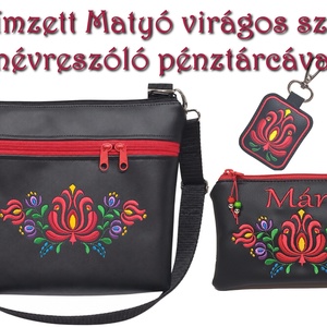 Bella crossbody oldaltáska szett neves pénztárcával kulcstartóval 28x24cm - Hímzett Matyó virágos Hungarian Folkart28 - táska & tok - kézitáska & válltáska - vállon átvethető táska - Meska.hu