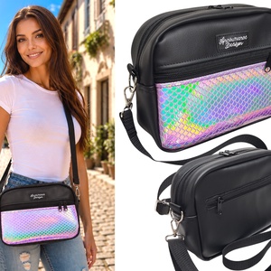 Helena crossbody oldaltáska testtáska övtáska 22x17x7cm - Fekete alapon Rose sellőhologramos - Meska.hu