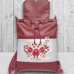 Fedélrészes zsinóros 3in1 hátizsák univerzális táska Burgundy-ezüst - Hímzett Hungarian Folkart12b - táska & tok - hátizsák - hátizsák - Meska.hu