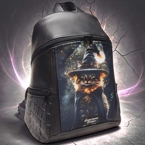 MAXIM BackPack L hátizsák - Bájos boszorkánycica fekete alapon textilbőr pántokkal 36x30x16 - Meska.hu