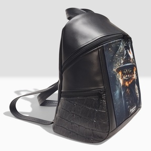 MAXIM BackPack L hátizsák - Bájos boszorkánycica fekete alapon textilbőr pántokkal 36x30x16 - táska & tok - hátizsák - hátizsák - Meska.hu