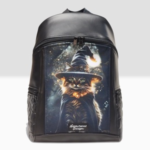 MAXIM BackPack L hátizsák - Bájos boszorkánycica fekete alapon textilbőr pántokkal 36x30x16 - táska & tok - hátizsák - hátizsák - Meska.hu