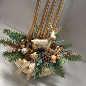 Arany szarvas adventi asztaldísz, Karácsony, Adventi díszek, Adventi asztaldísz, , MESKA