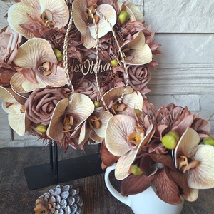 Orchideás ajtódísz és bögrés dísz szett, Otthon & Életmód, Dekoráció, Ajtó- és ablak dekoráció, Ajtódísz & Kopogtató, Mindenmás, Virágkötés, MESKA
