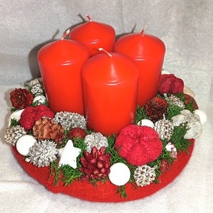 Pici adventi koszorú piros színű , Karácsony, Adventi díszek, Adventi koszorú, Virágkötés, MESKA