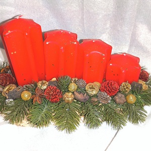 Élethű fenyős adventi dekoráció , Karácsony, Adventi díszek, Adventi asztaldísz, Virágkötés, MESKA