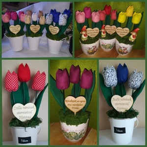 Textil tulipán kaspóba, akár egyedi táblával, Otthon & Életmód, Virágdekoráció, Virágdíszek, Virágdísz kaspóban, Virágkötés, MESKA