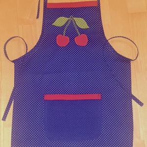 Cseresznyés kislány kötény, kék  - Meska.hu