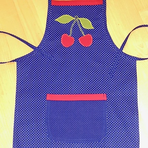 Cseresznyés kislány kötény, kék , Otthon & Életmód, Konyhafelszerelés, tálalás, Konyhai textil, Kötény, Varrás, MESKA