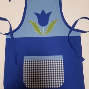 Tulipános kötény, kék  - Meska.hu