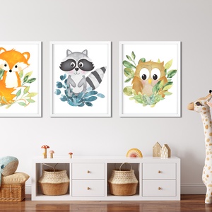 Erdei állatok gyerekszoba dekor poszter szett A4 - 3 db falikép szett - otthon & lakás - dekoráció - kép & falikép - több részes kép - Meska.hu