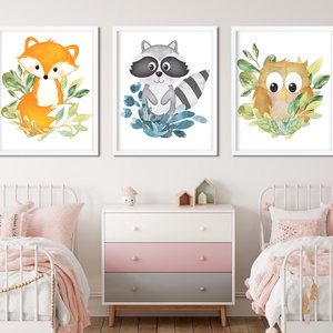 Erdei állatok gyerekszoba dekor poszter szett A4 - 3 db falikép szett - otthon & lakás - dekoráció - kép & falikép - több részes kép - Meska.hu