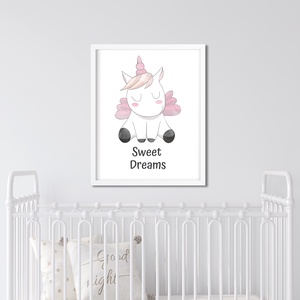 Cuki rózsaszín egyszarvús gyerekszoba poszter A4 - Baba falikép - Szép álmokat felirattal - otthon & életmód - dekoráció - kép & falikép - Meska.hu