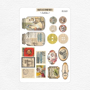 Scrapbook matrica ív - Vintage ephemera No.0601, Otthon & Életmód, Papír, írószer, Matrica, matrica csomag, Fotó, grafika, rajz, illusztráció, Papírművészet, MESKA