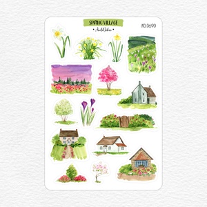 Tavaszi falu matrica ív No.0690, Otthon & Életmód, Papír, írószer, Matrica, matrica csomag, Fotó, grafika, rajz, illusztráció, Papírművészet, MESKA