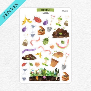 Komposzt matricák - újrahasznosítás, zero waste matrica ív No.0056 - fényes, Otthon & Életmód, Papír, írószer, Matrica, matrica csomag, Fotó, grafika, rajz, illusztráció, Papírművészet, MESKA