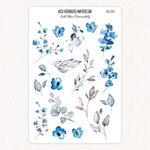 Kék virágos matricák No.001, Otthon & Életmód, Papír, írószer, Matrica, matrica csomag, Fotó, grafika, rajz, illusztráció, Papírművészet, MESKA