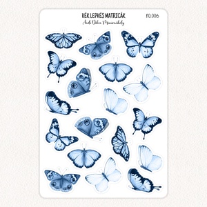 Kék lepkés matricák No.006, Otthon & Életmód, Papír, írószer, Matrica, matrica csomag, Fotó, grafika, rajz, illusztráció, Papírművészet, MESKA