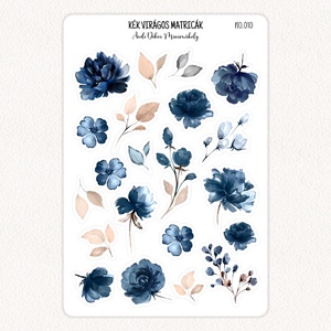 Kék virágos matricák No.010, Otthon & Életmód, Papír, írószer, Matrica, matrica csomag, Fotó, grafika, rajz, illusztráció, Papírművészet, MESKA