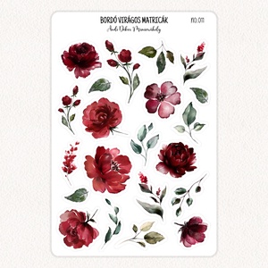 Bordó virágos matricák No.011, Otthon & Életmód, Papír, írószer, Matrica, matrica csomag, Fotó, grafika, rajz, illusztráció, Papírművészet, MESKA