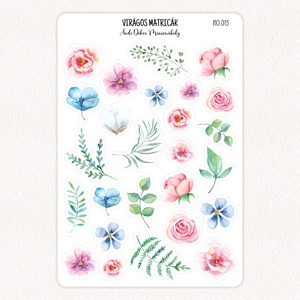 Virágos matricák No.015, Otthon & Életmód, Papír, írószer, Matrica, matrica csomag, Fotó, grafika, rajz, illusztráció, Papírművészet, MESKA