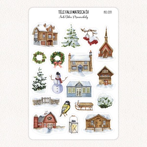 Téli falu matrica ív No.031, Otthon & Életmód, Papír, írószer, Matrica, matrica csomag, Fotó, grafika, rajz, illusztráció, Papírművészet, MESKA