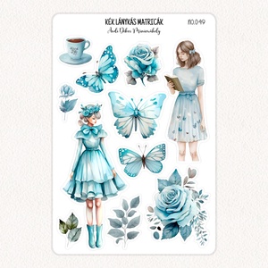 Kék lánykás matricák No.049, Otthon & Életmód, Papír, írószer, Matrica, matrica csomag, Fotó, grafika, rajz, illusztráció, Papírművészet, MESKA