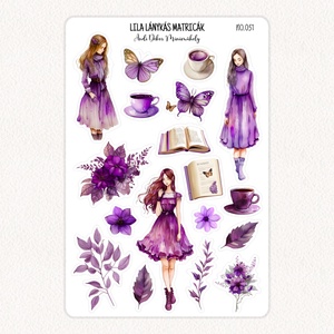 Lila lánykás matricák No.051, Otthon & Életmód, Papír, írószer, Matrica, matrica csomag, Fotó, grafika, rajz, illusztráció, Papírművészet, MESKA