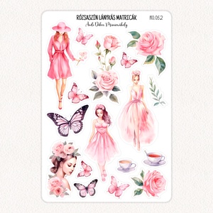 Rózsaszín lánykás matricák No.052, Otthon & Életmód, Papír, írószer, Matrica, matrica csomag, Fotó, grafika, rajz, illusztráció, Papírművészet, MESKA