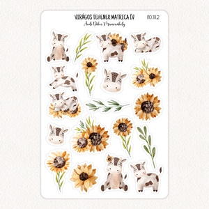 Virágos tehenek matrica ív No.102, Otthon & Életmód, Papír, írószer, Matrica, matrica csomag, Fotó, grafika, rajz, illusztráció, Papírművészet, MESKA