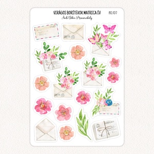 Virágos borítékok matrica ív No.107, Otthon & Életmód, Papír, írószer, Matrica, matrica csomag, Fotó, grafika, rajz, illusztráció, Papírművészet, MESKA