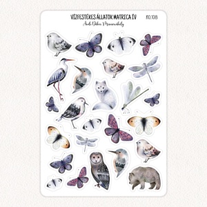 Vízfestékes állatok matrica ív No.108, Otthon & Életmód, Papír, írószer, Matrica, matrica csomag, Fotó, grafika, rajz, illusztráció, Papírművészet, MESKA