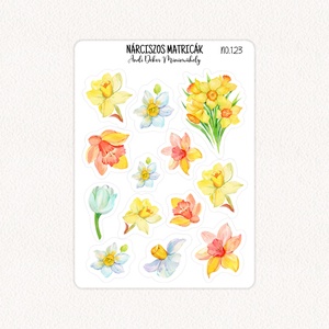 Nárciszos matricák No.123, Otthon & Életmód, Papír, írószer, Matrica, matrica csomag, Fotó, grafika, rajz, illusztráció, Papírművészet, MESKA