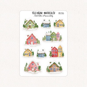 Téli házak matrica ív No.156, Otthon & Életmód, Papír, írószer, Matrica, matrica csomag, Fotó, grafika, rajz, illusztráció, Papírművészet, MESKA
