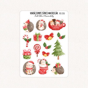 Karácsonyi sünis matricák No.158, Otthon & Életmód, Papír, írószer, Matrica, matrica csomag, Fotó, grafika, rajz, illusztráció, Papírművészet, MESKA