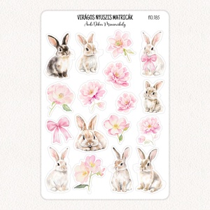 Virágos nyuszis matricák No.185, Otthon & Életmód, Papír, írószer, Matrica, matrica csomag, Fotó, grafika, rajz, illusztráció, Papírművészet, MESKA