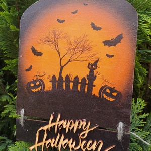 halloweeni ajtódísz- fekete macska - Meska.hu