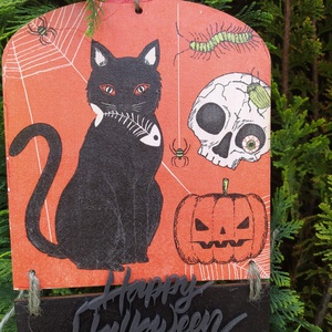 halloweeni ajtódísz- a fekete macska, Otthon & Életmód, Dekoráció, Halloween, Halloweeni ajtódíszek és ablakdíszek, Decoupage, transzfer és szalvétatechnika, MESKA