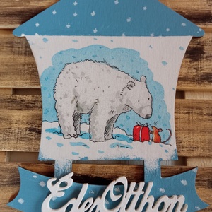 Jegesmaci karácsonyi ajtódísz 2, Karácsony, Karácsonyi lakásdekoráció, Karácsonyi ajtódíszek, Decoupage, transzfer és szalvétatechnika, MESKA