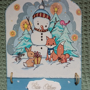 Hóember ajtódísz 2, Karácsony, Karácsonyi lakásdekoráció, Karácsonyi ajtódíszek, Decoupage, transzfer és szalvétatechnika, MESKA