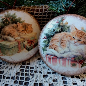Lusta  cicák-retro karácsonyfadísz, Karácsony, Karácsonyi lakásdekoráció, Karácsonyfadíszek, Decoupage, transzfer és szalvétatechnika, MESKA