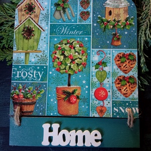 Madáretetős- ajtódísz, Karácsony, Karácsonyi lakásdekoráció, Karácsonyi ajtódíszek, Decoupage, transzfer és szalvétatechnika, MESKA