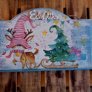 Rénszarvasos ajtódísz, Karácsony, Karácsonyi lakásdekoráció, Karácsonyi ajtódíszek, Decoupage, transzfer és szalvétatechnika, MESKA
