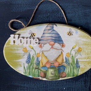 Kerti manó- ajtókopogtató tábla, Otthon & Életmód, Dekoráció, Ajtó- és ablak dekoráció, Ajtódísz & Kopogtató, Decoupage, transzfer és szalvétatechnika, MESKA