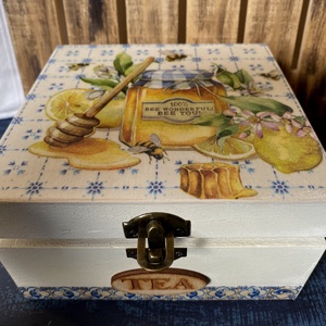 Üdítő citrom- teásdoboz, Otthon & Életmód, Konyhafelszerelés, tálalás, Konyhai tárolás, Tea & Kávé tárolás, Decoupage, transzfer és szalvétatechnika, MESKA
