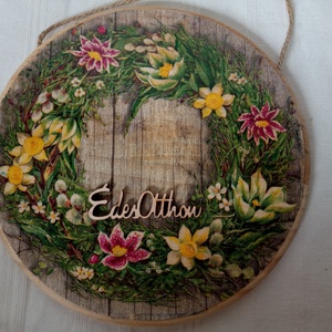 Tavaszi virágok- ajtókopogtató tábla, Otthon & Életmód, Dekoráció, Ajtó- és ablak dekoráció, Ajtótábla, Decoupage, transzfer és szalvétatechnika, Festett tárgyak, MESKA