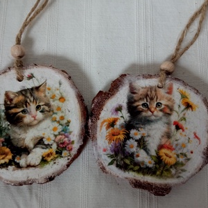 Cirmos cicák- tavaszi dekoráció, Otthon & Életmód, Dekoráció, Fali és függő dekoráció, Függődísz, Decoupage, transzfer és szalvétatechnika, MESKA