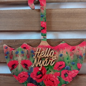 Pipacsos esernyőalakú ajtódekoráció, Otthon & Életmód, Dekoráció, Ajtó- és ablak dekoráció, Ajtódísz & Kopogtató, Decoupage, transzfer és szalvétatechnika, MESKA